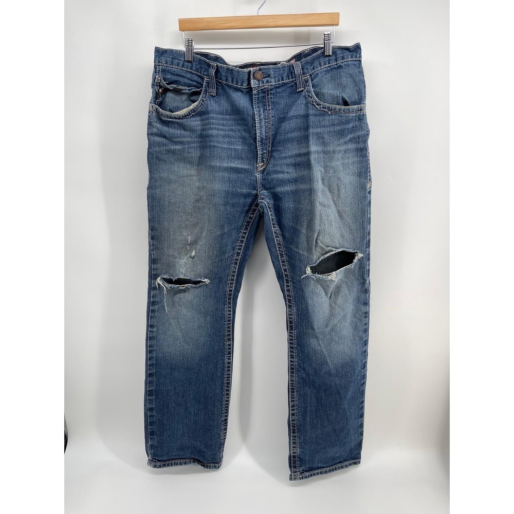 Ariat M5 Slim Straight FR Work Pants Mens 40x32 Blue Denim Distressed 10026004